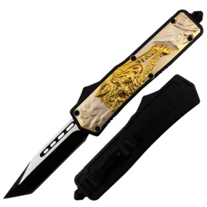 5.5 inch Wolf Handle Gold Two Toned Tanto OTF knife-TK2098